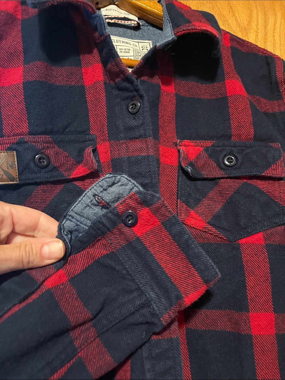 SOTA Women's Red and Navy Plaid Flannel Shirt - Picture 7 of 11